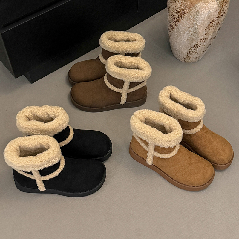 【若汐 Shoes】勃肯短靴女冬季新款加绒3厘米雪地靴复古保暖毛棉鞋