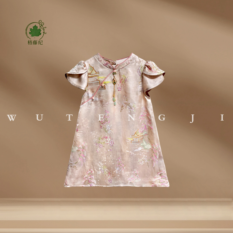 现货【嫦河】2025夏季新款国风女童落肩隆袖仙气连衣裙25XT786