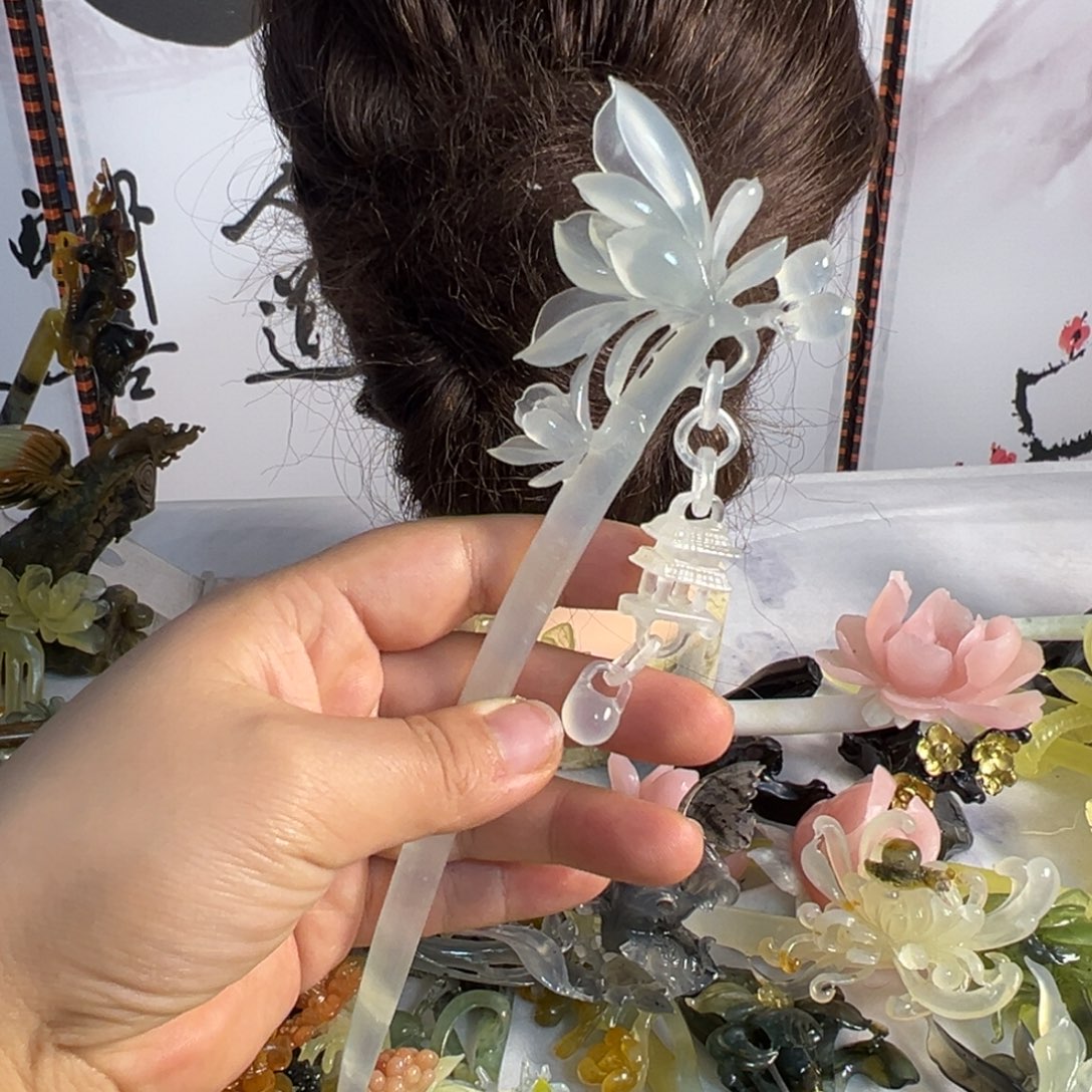 定制蛇纹石玉毛货发饰