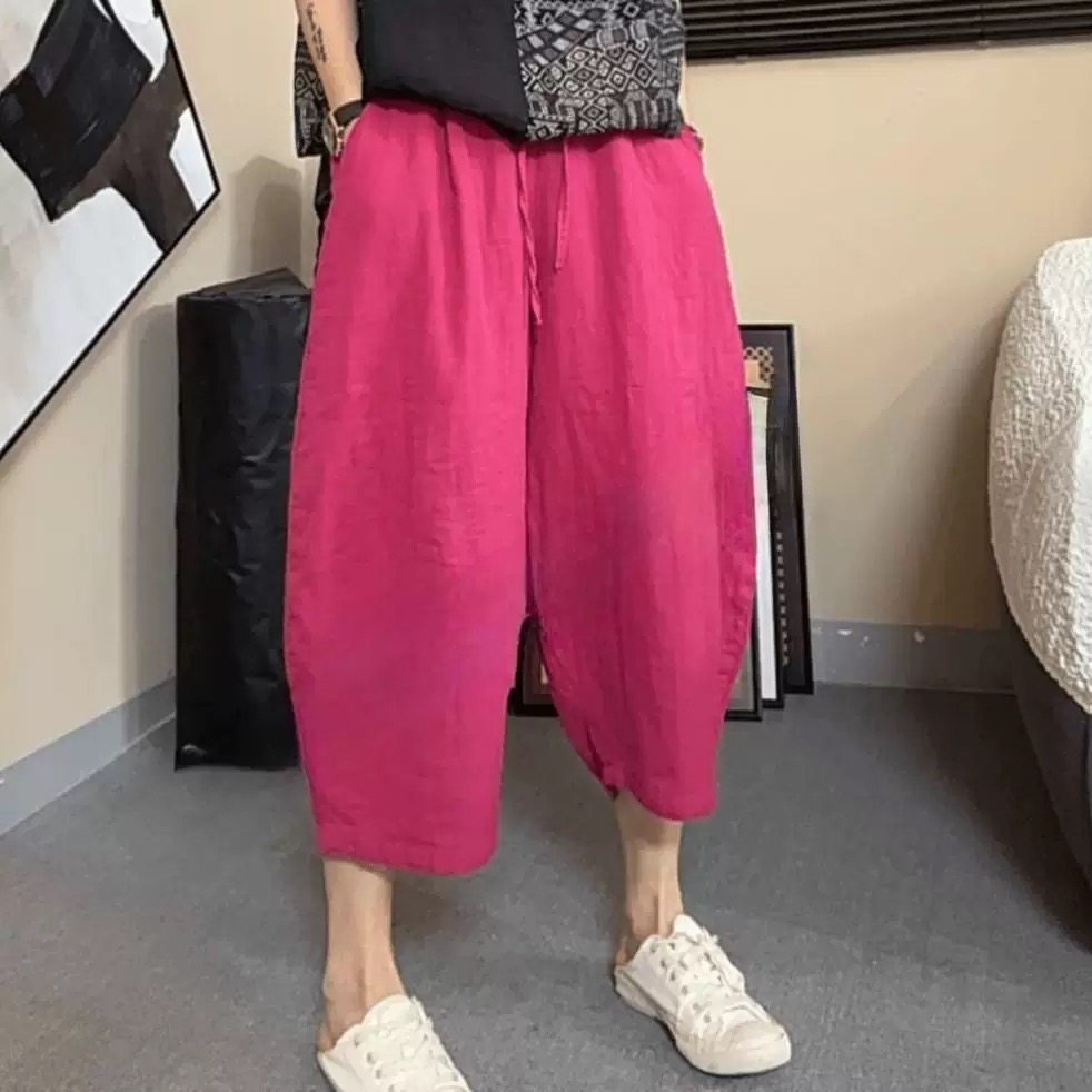 青禾-夏季新款休闲百搭纯棉双层纱七分哈伦休闲裤MM9360