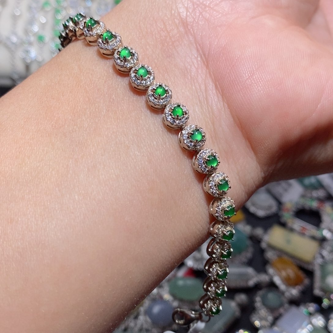 翡翠手链银S925镶嵌bki ko