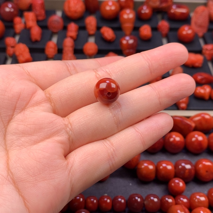 小***篓南红玛瑙未镶嵌圆珠单珠11.7MM