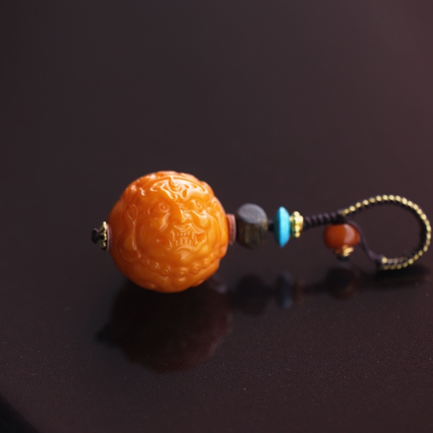 蜜蜡 高端精品珠宝级黄财神车钥匙挂