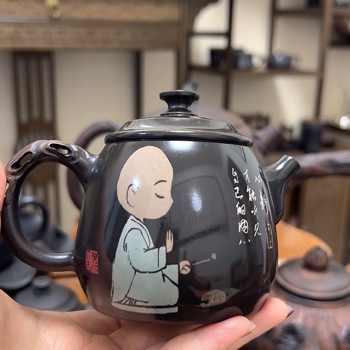壶建水紫陶小和尚壶