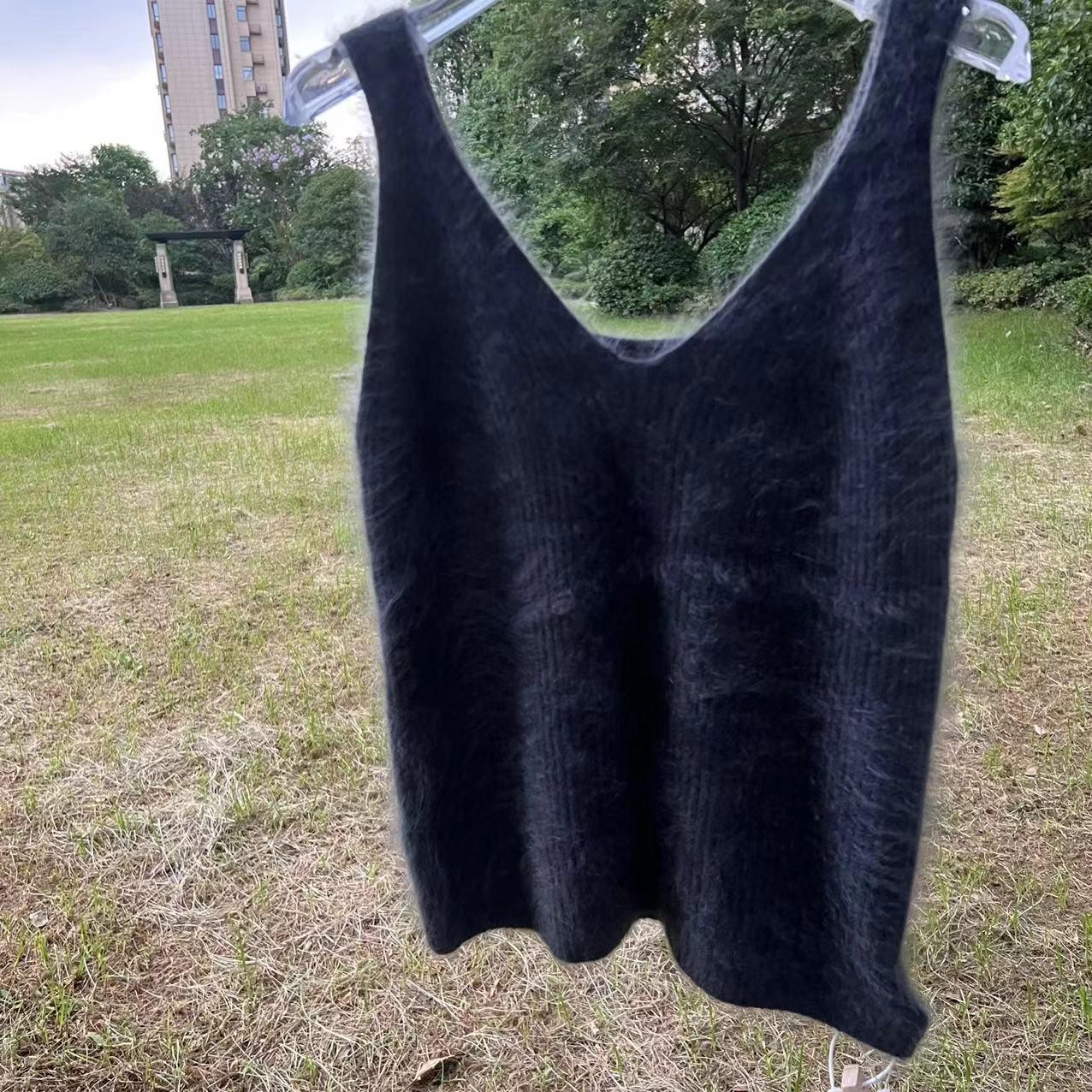 【100%拉毛绒山羊绒】圆领V领双穿秋季新款纯色拉毛秋冬吊带背心ins