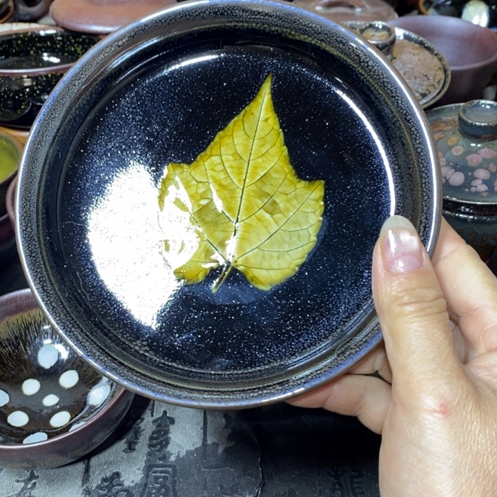 大***猪茶盏建阳建盏木叶盘子