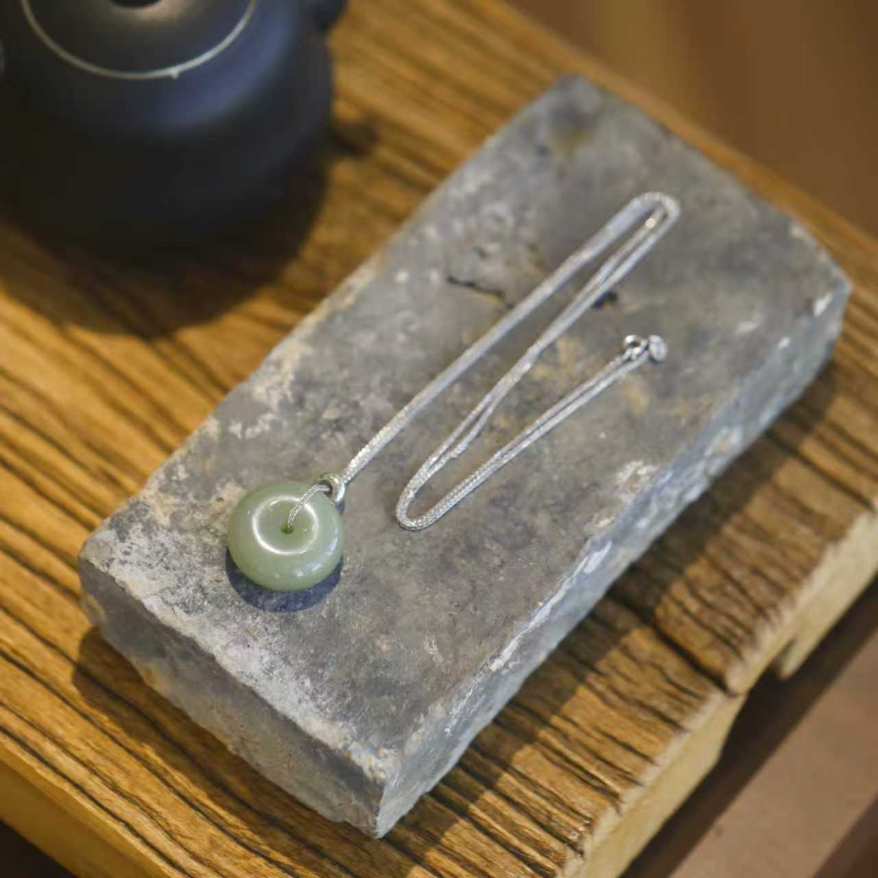 麦麦【安冉】天然和田玉且末蓝+925 吊坠 平安扣 多样性发一