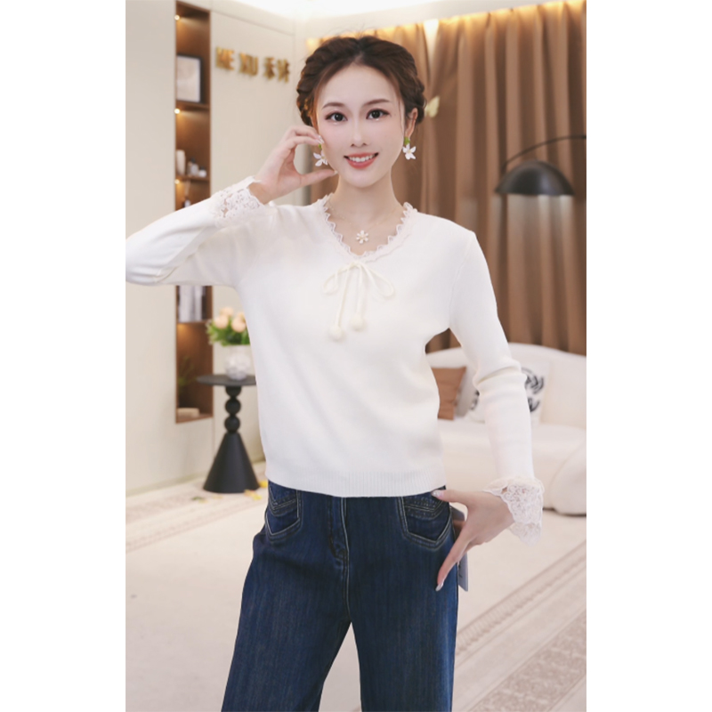 法式小个子花边长袖针织衫女2025秋冬款设计感小众上衣TU32510
