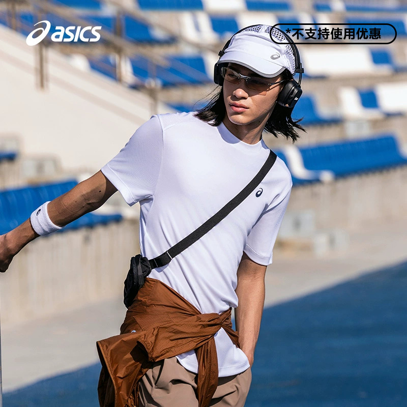 ASICS亚瑟士新款男子网球T恤男式透气舒适圆领网球运动短袖T恤
