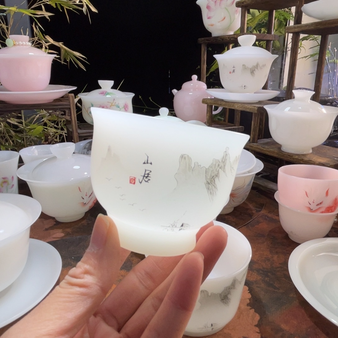 冰晶璞玉素烧水墨山居玉兰杯120ml