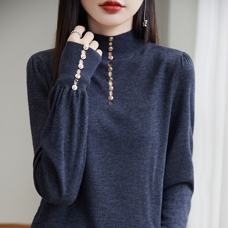 秋冬新款羊毛半高领不褪色女士镂空提花衫衫显瘦时尚PY3620