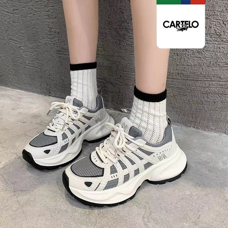 2025春季新款深口网布老爹鞋系带橡胶运动鞋厚底女鞋