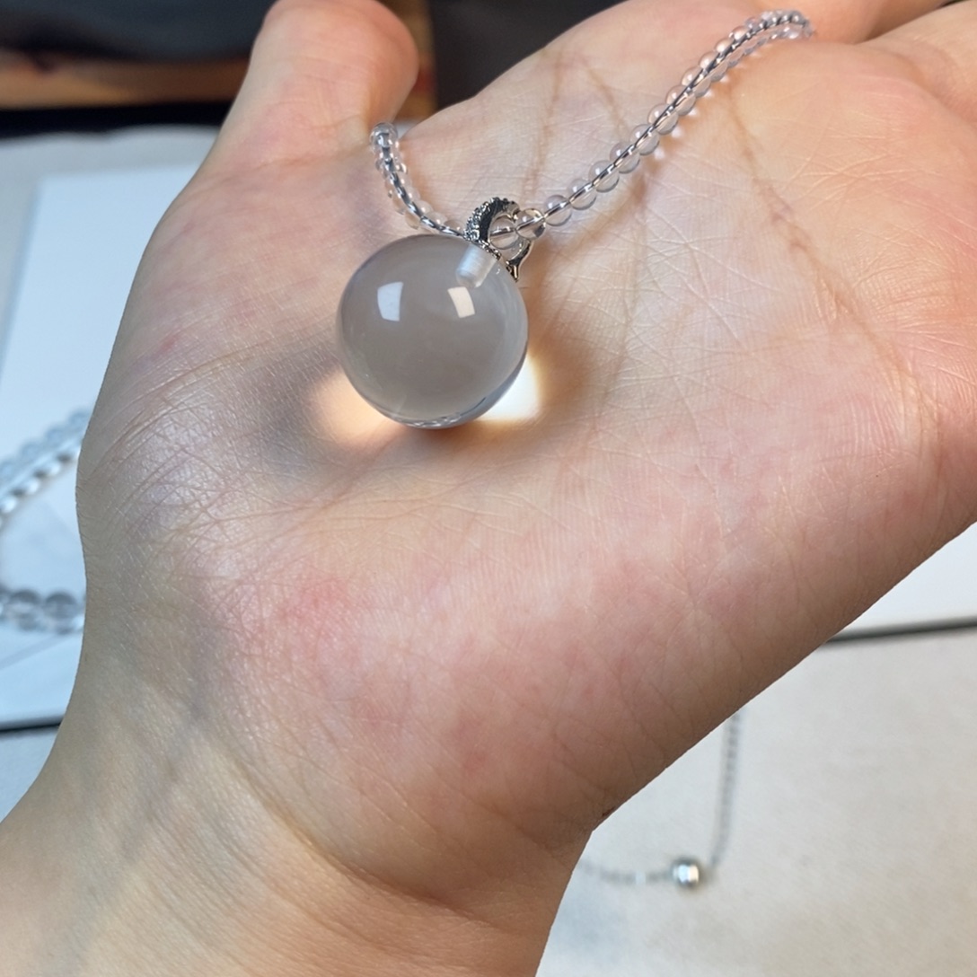 项链白水全净体 圆珠3圆珠吊坠