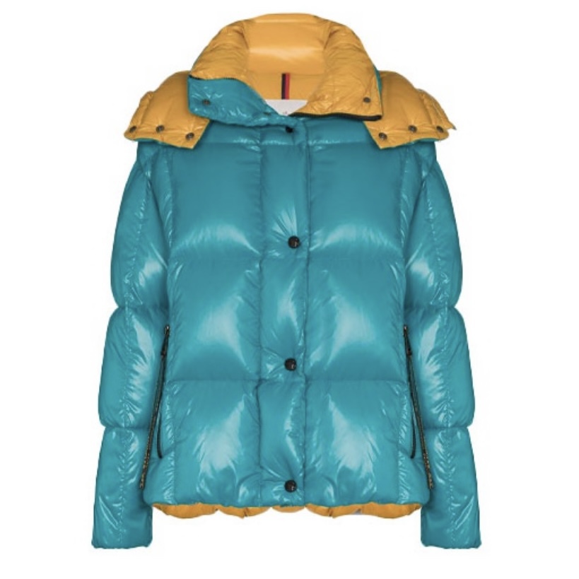 未使用 MONCLER 盟可睐Parana女款蓝绿色撞色羽绒服