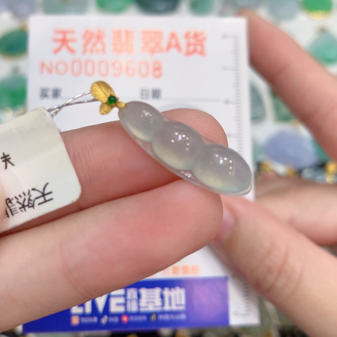 翡翠18K金镶嵌颈饰豆子