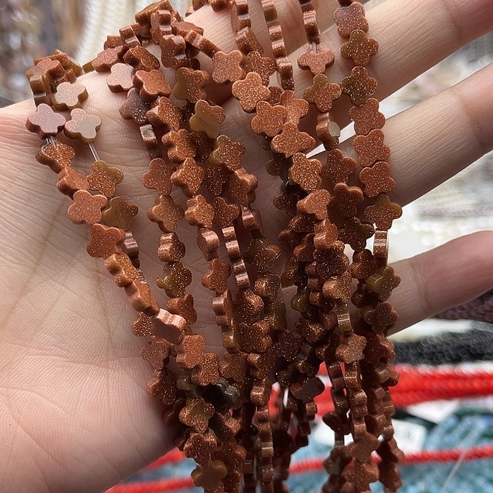 未镶嵌玛瑙/玉髓珠宝半成品一条7mm左右金沙石四叶草