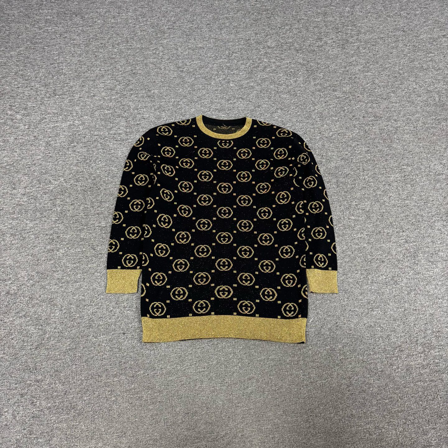 95新 AMIPARIS 古驰 黑金老花满印 羊毛衫 xs码 领标洗标遗失