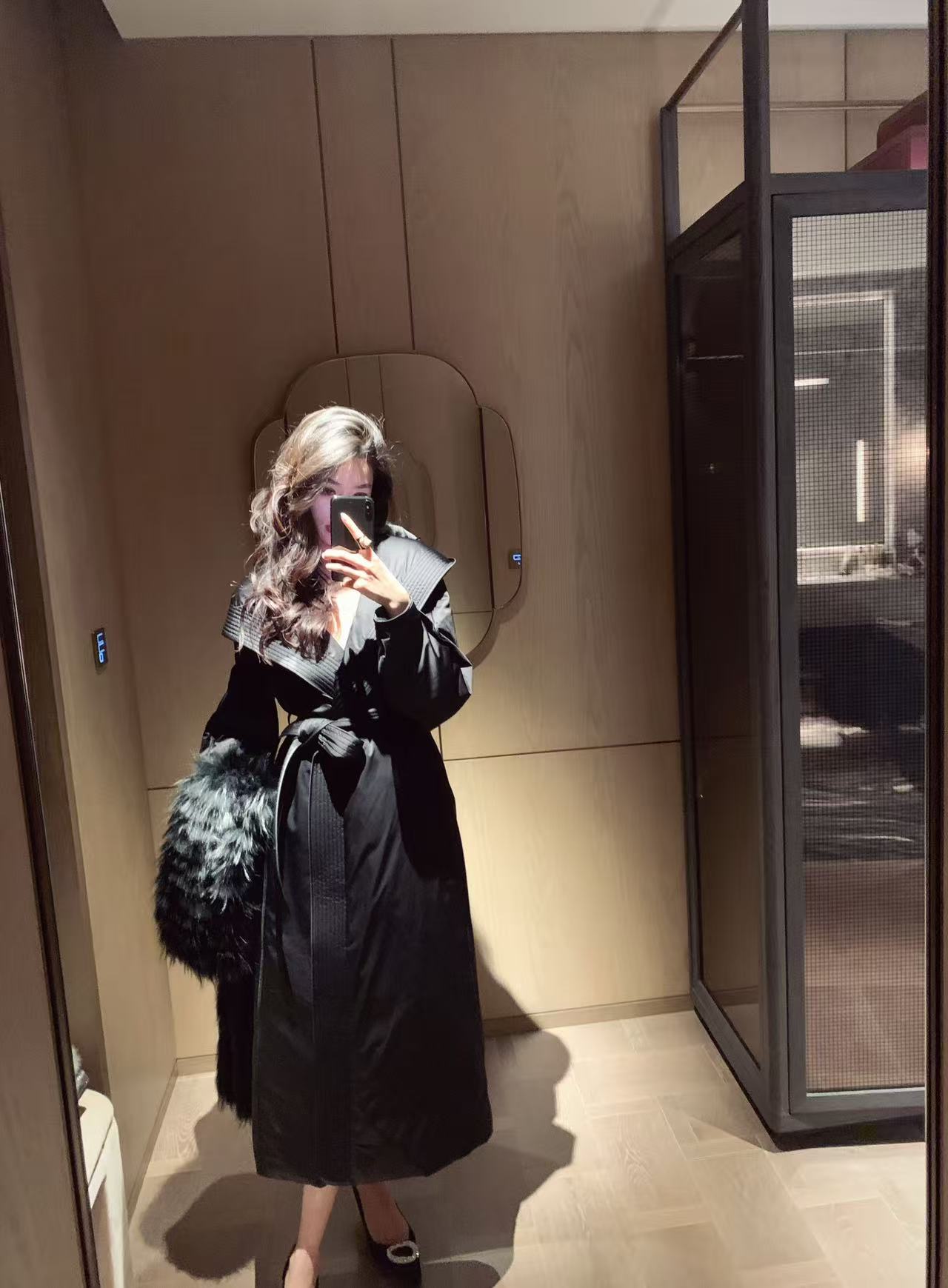 金南一设计感冬连帽长款白鹅绒服修身桑蚕丝外套羽绒服0200011090