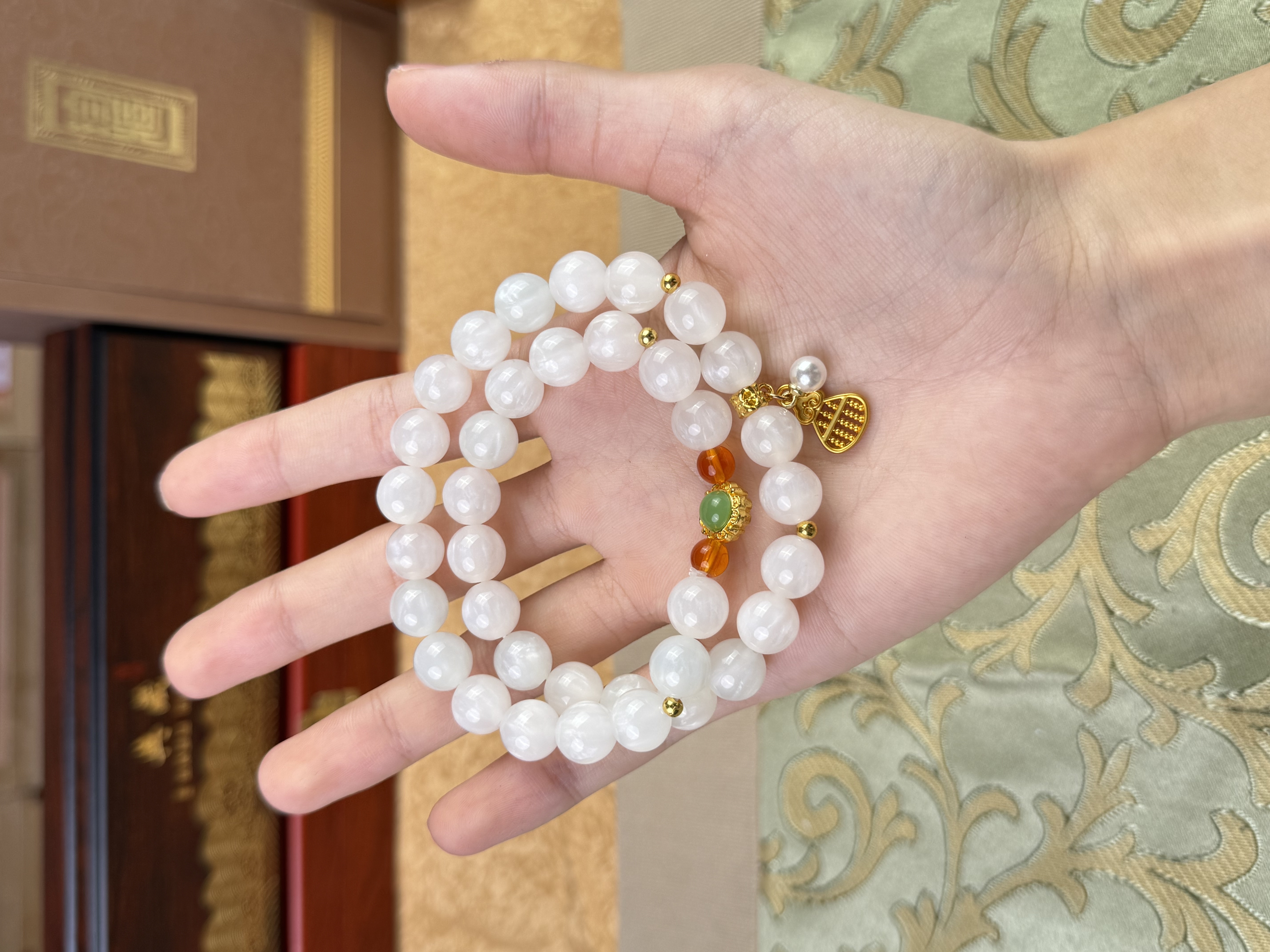 非金属仿珍珠手链 精品手串D030海云母双圈无礼盒无证书