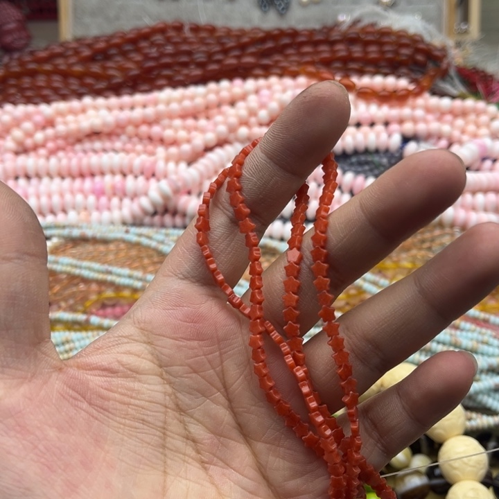 玛瑙/玉髓珠宝半成品未镶嵌2条4mm左右红东陵五星珠