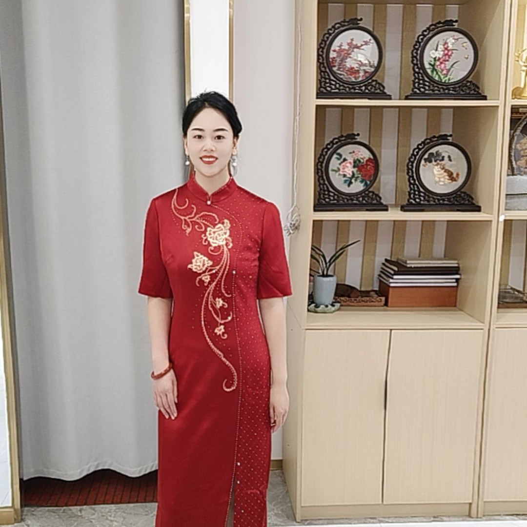 朱紫褕17575立领刺绣中式旗袍喜婆婆喜妈妈婚宴礼服
