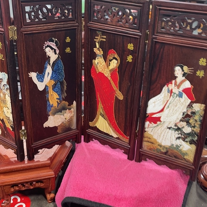 感***悟香榧木红木底座工艺品发梅兰竹菊