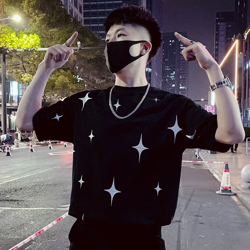 日系短袖t恤男夏季拼接设计感潮流潮牌美式休闲宽松体恤百搭上衣