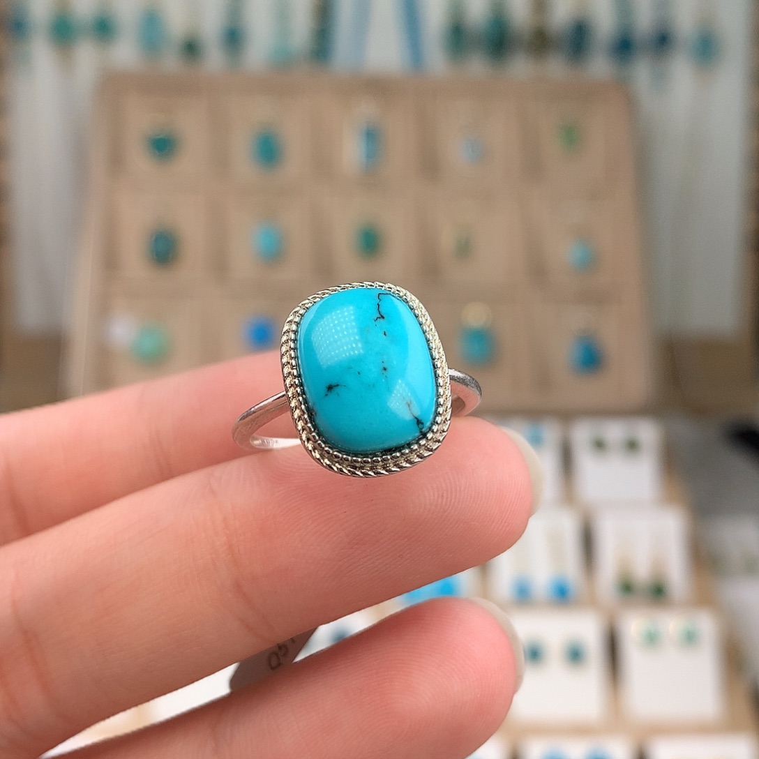 V***安绿松石银S925镶嵌戒指