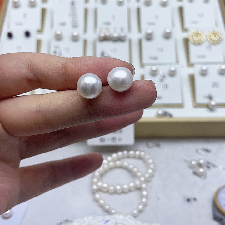 淡水珍珠耳饰银S925镶嵌-*