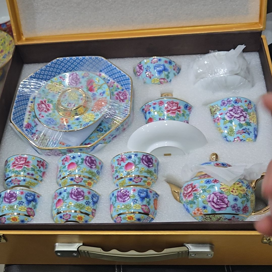 碗珐琅彩万花茶具19件套6666