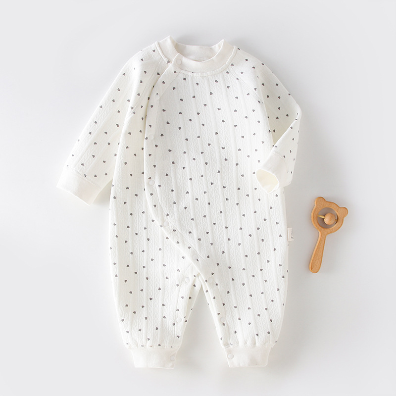 婴儿秋冬三层保暖连体衣夹棉a类纯棉男女宝宝款爬服婴幼儿哈衣