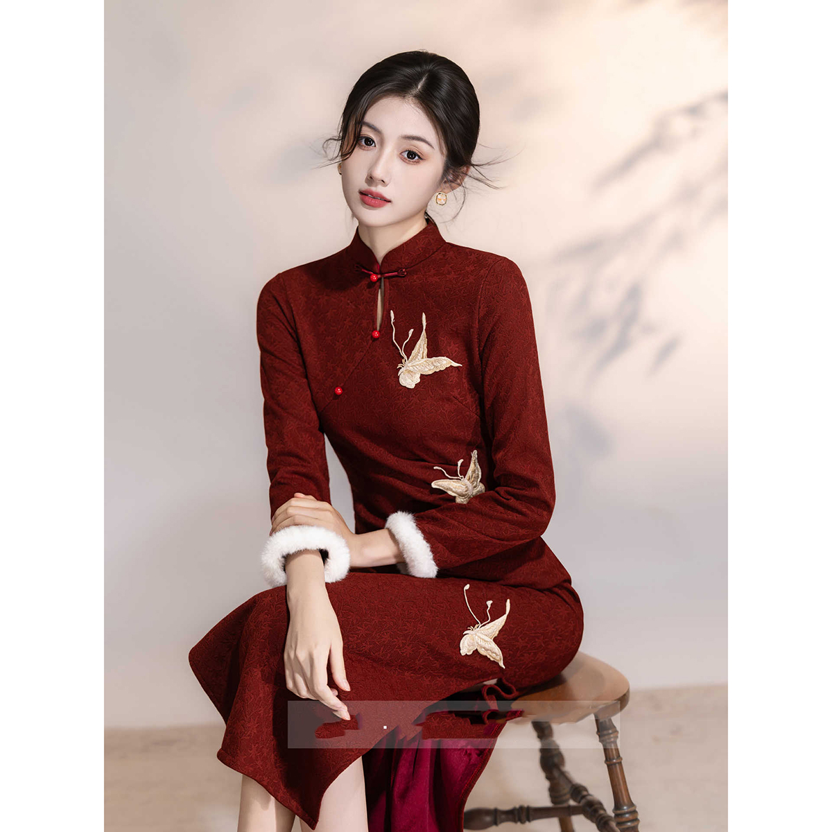 【洛神珠-加绒】潇夫人自制红色旗袍新中式订婚礼服裙敬酒服新娘