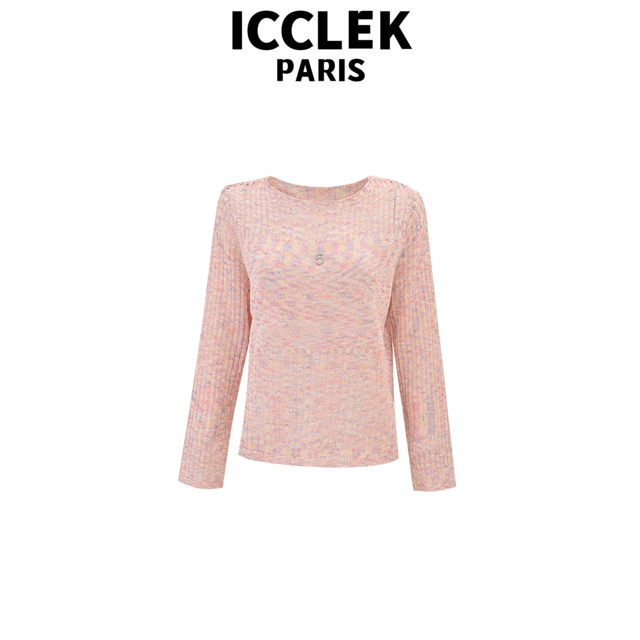 ICCLEK 粉色镂空长袖防晒薄款针织衫早春百搭气质通勤减龄 - 5573