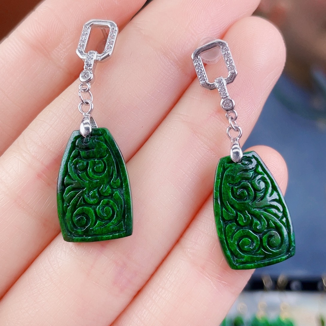 翡翠银S925镶嵌耳饰