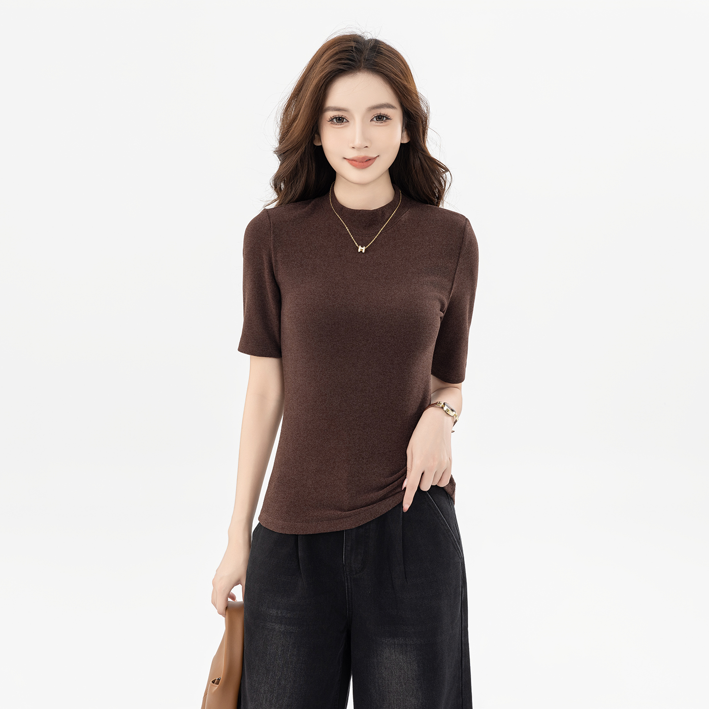 纯色小高领中袖女装内搭打底衫亲肤保暖2025新款LX074