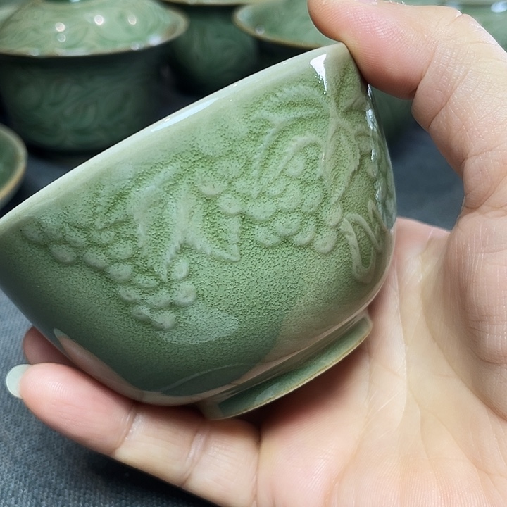 如***月耀州窑片儿白葡萄茶盏011
