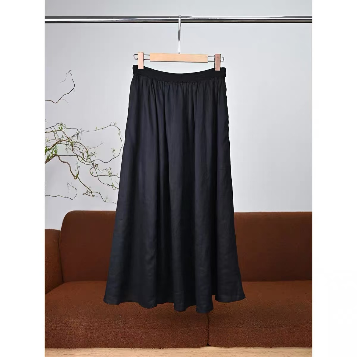 【海边棉麻】法国雨露麻 自然微褶皱肌理 褶裥立裁松紧腰亚麻长半裙