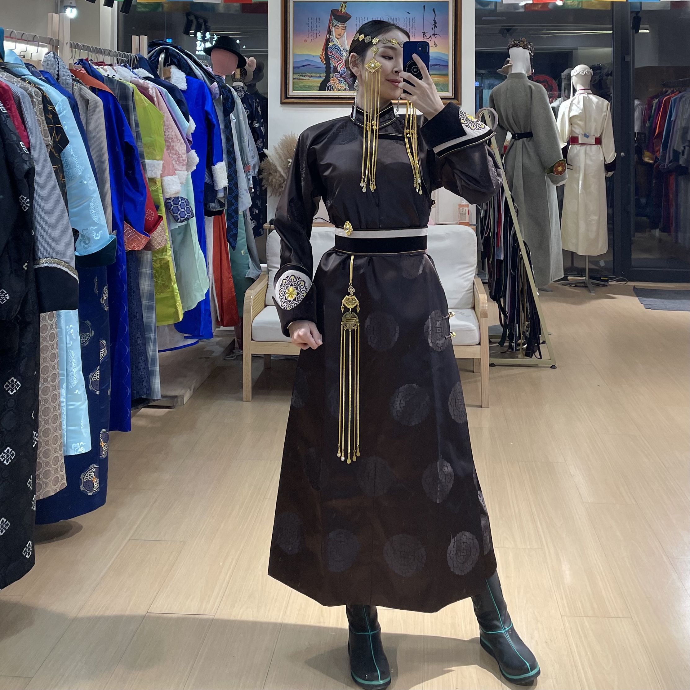 情侣款传统蒙古袍新款高端定制蒙古袍010126