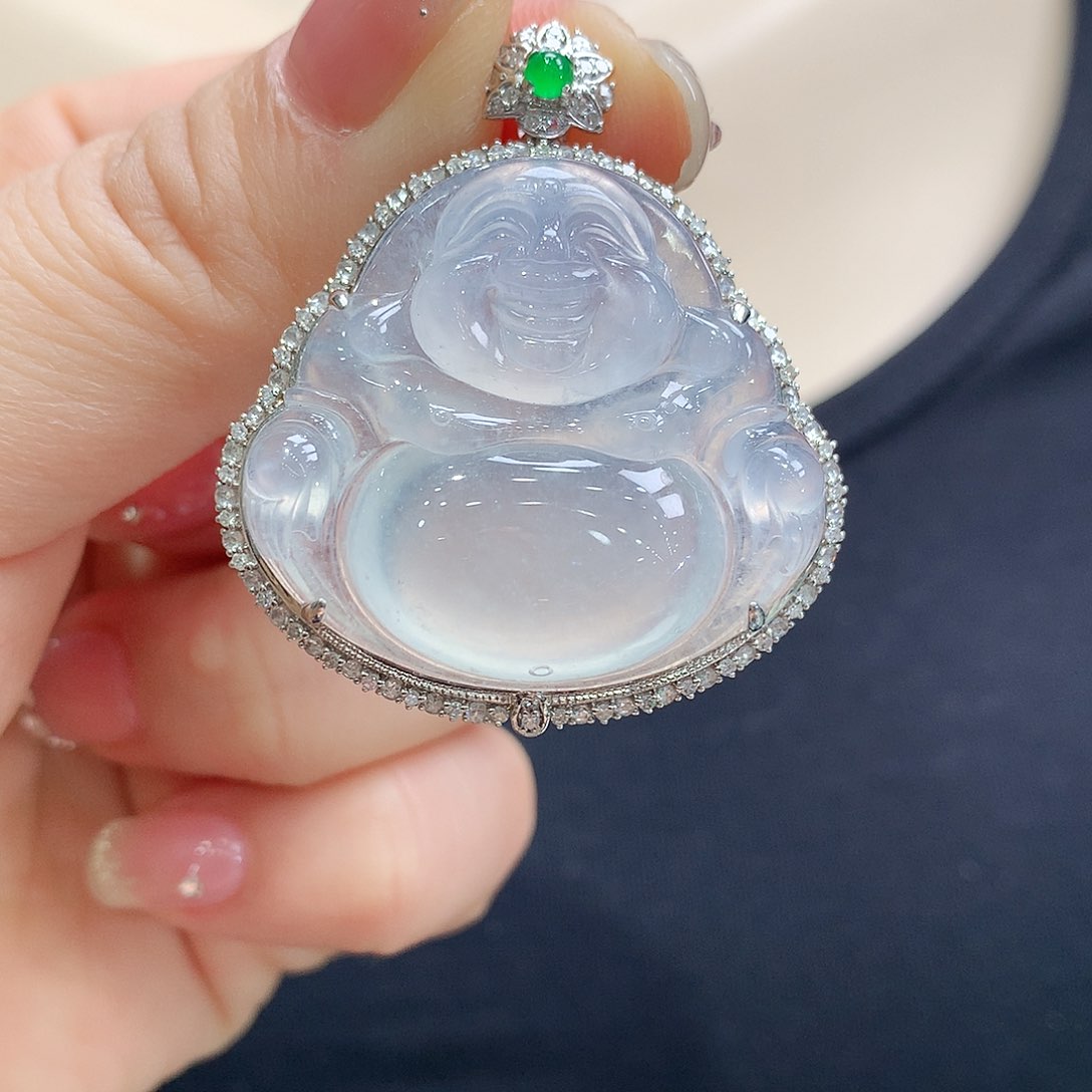 翡翠颈饰18K金镶嵌佛公