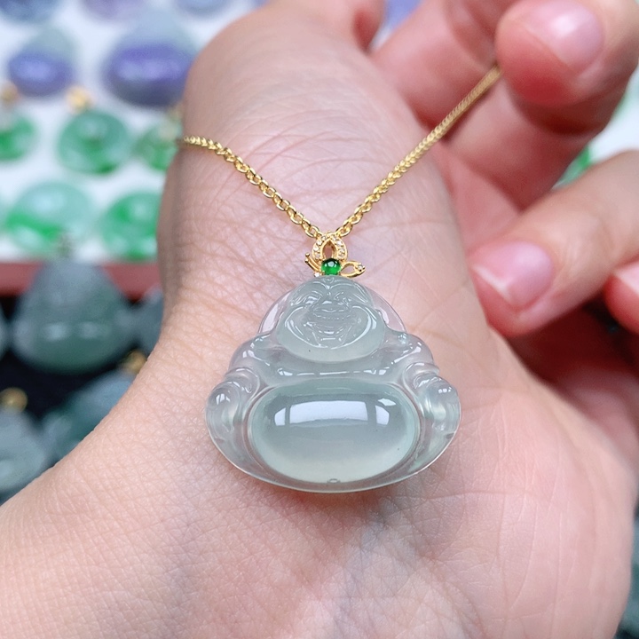 翡翠吊坠(不含链)18K金镶嵌