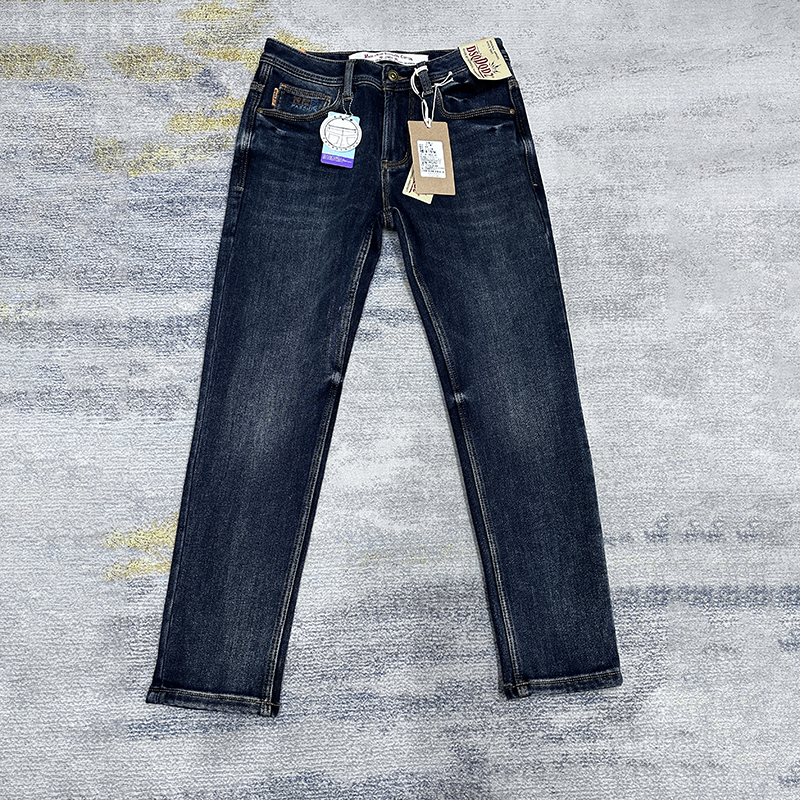 大牛 秋冬加绒加厚牛仔裤男士修身小直筒冬季厚绒弹力舒适长裤