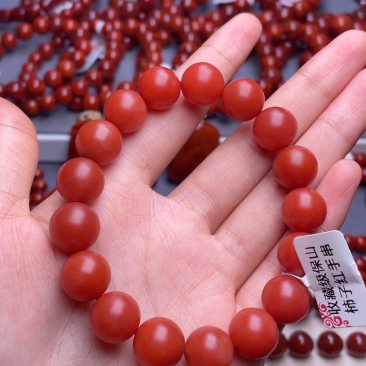 南红玛瑙未镶嵌其他12➕收藏级保山柿子红满肉圆珠手串