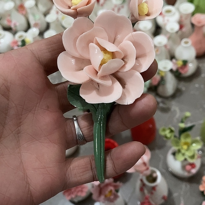 瓷片纯手工陶瓷花摆件瑕