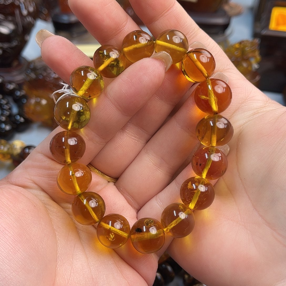 琥珀手链未镶嵌缅甸琥珀金珀手串14m