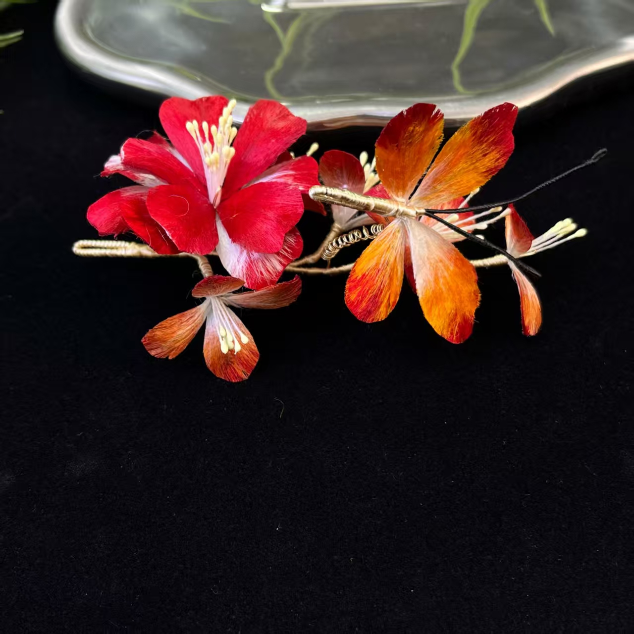 云鬓花古风饰品古装发饰仙气非遗绒花 炽羽飞蝶（孤品汉服发冠B317