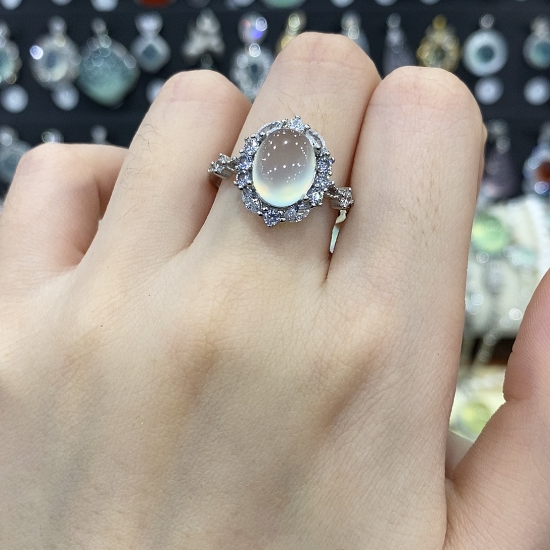 蛇纹石玉银S925镶嵌戒指