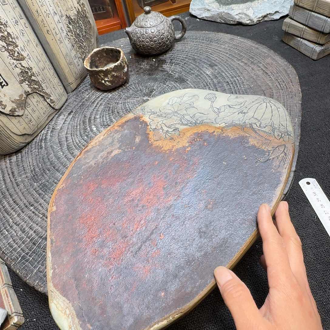 歙砚石刻干泡茶盘