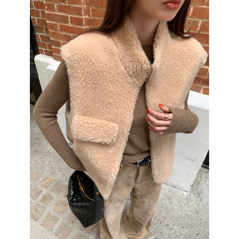 xxoossoo 100%羊羔毛两色背心毛毛立领拉链马夹冬季外套