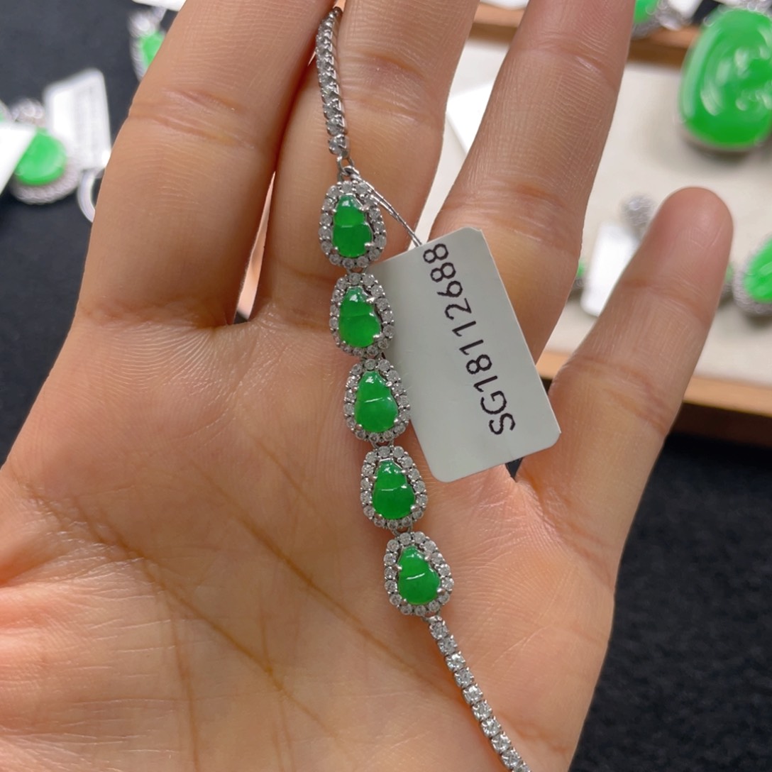 翡翠手链银S925镶嵌翡翠