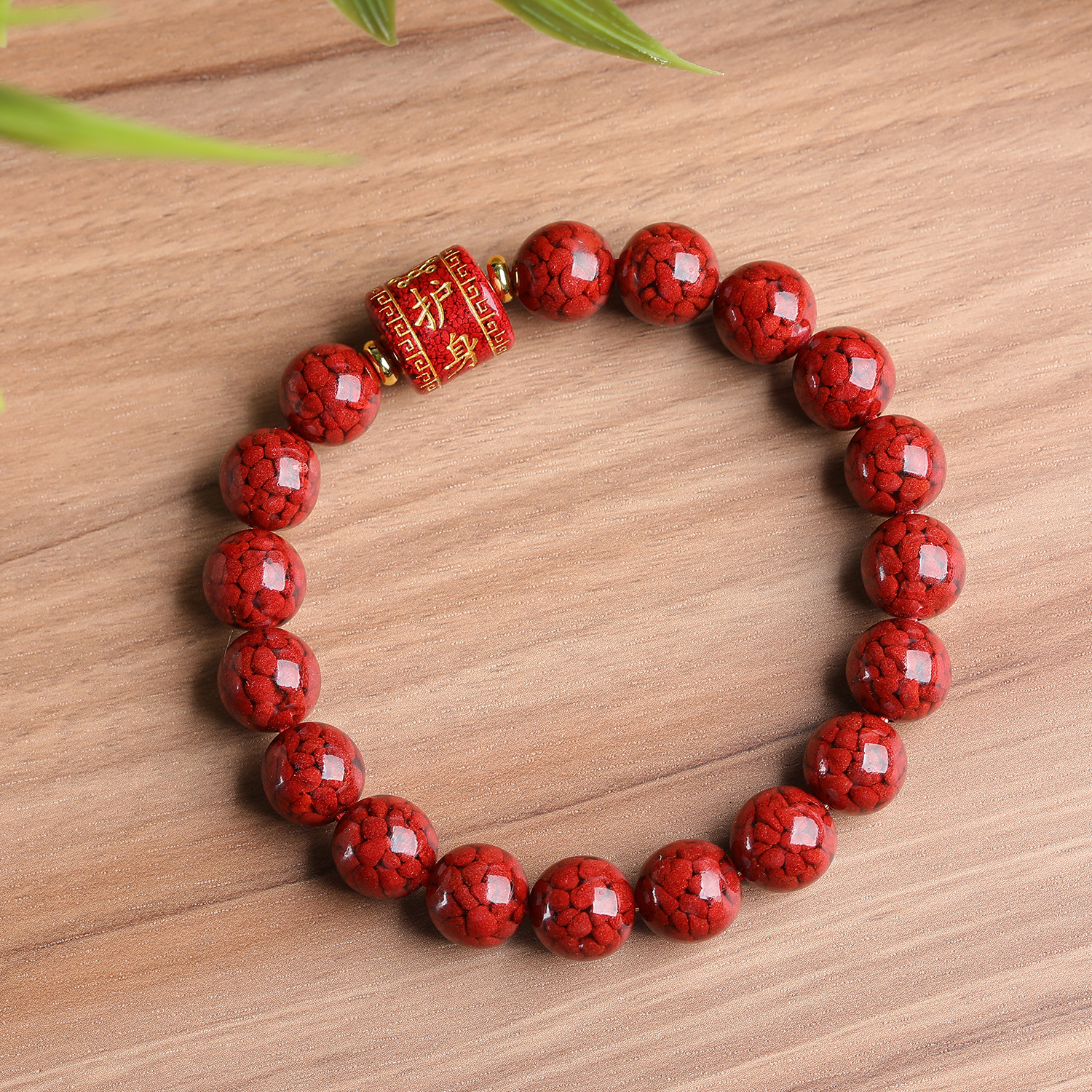 含辰砂工艺品精美设计卡10mm晶体搭配烫金护身手串